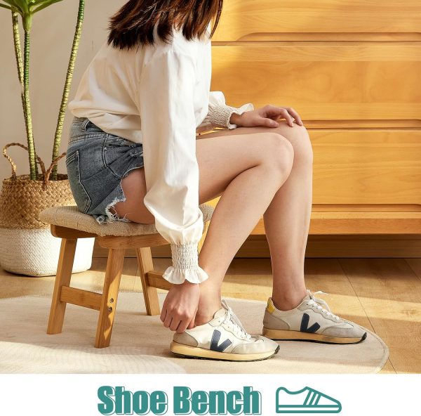 Foot Stools Ottoman, Small Soft Footrest Ottoman with Wood Legs, Sofa Footrest Extra Seating for Living Room Entryway Office