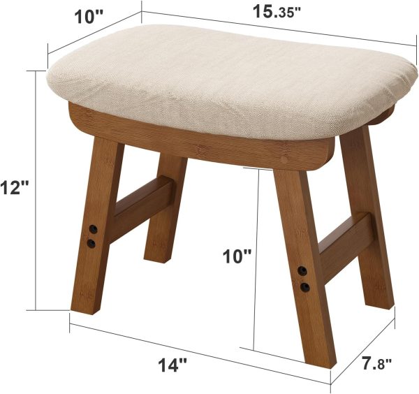 Foot Stools Ottoman, Small Soft Footrest Ottoman with Wood Legs, Sofa Footrest Extra Seating for Living Room Entryway Office