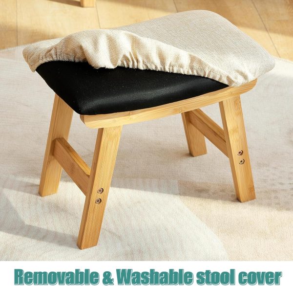 Foot Stools Ottoman, Small Soft Footrest Ottoman with Wood Legs, Sofa Footrest Extra Seating for Living Room Entryway Office