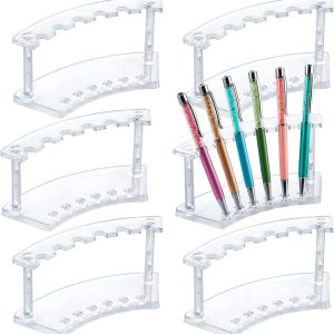 MOLIGOU 6 Pcs Pen Display Stand, 6 Slots Plastic Pen Holder, Clear Pen Display Rack for Craft Shows